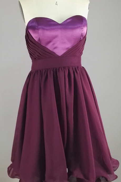 ,grape Purple Chiffon Homecoming Dresses Simple Ruched Sweetheart Short Evening