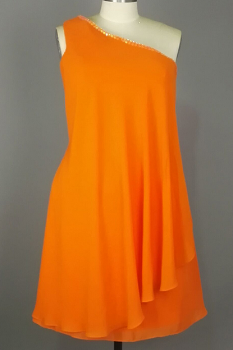 Simple Orange Homecoming Dresses, One Shoulder Chiffon Short Prom Dresses --mini Dresses,short Party Dresses,cocktail Dresses