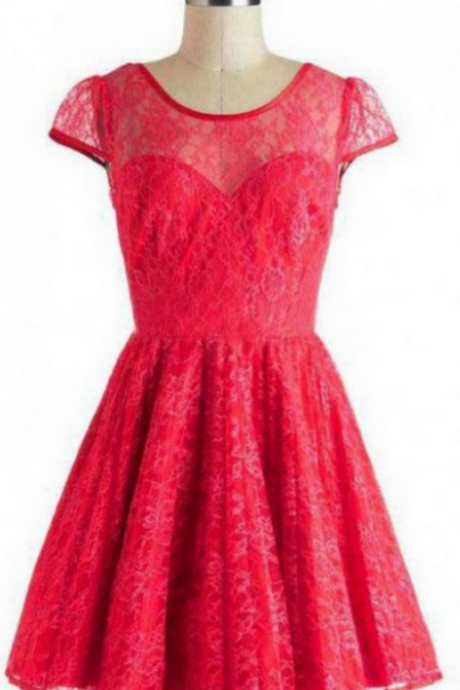 Short Lace Homecoming Dress Customized, Cap Sleeves Short/mini Lace Backless Dresses