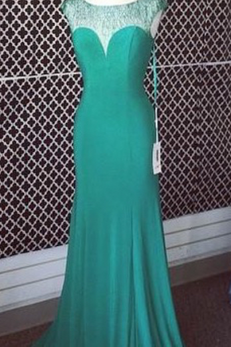 Green Silk Chiffon Floor Length Prom Dress With Cap Sleeves