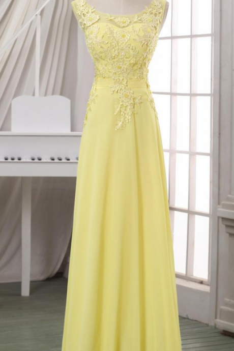 Yellow Lace Evening Dress,lace Appliqued V Back Evening Dress/prom Dress,yellow Maxi Dress,