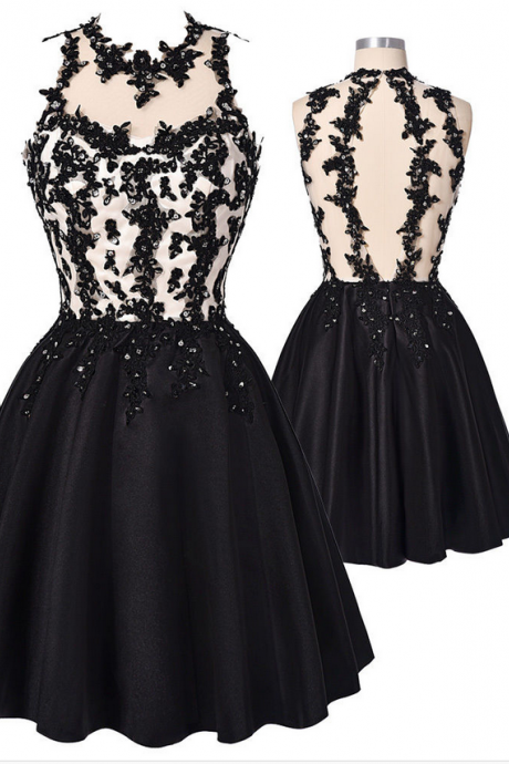 Black Appliques Classy Short Homecoming Dress,sexy Party Dress,charming Homecoming Dress,graduation Dress