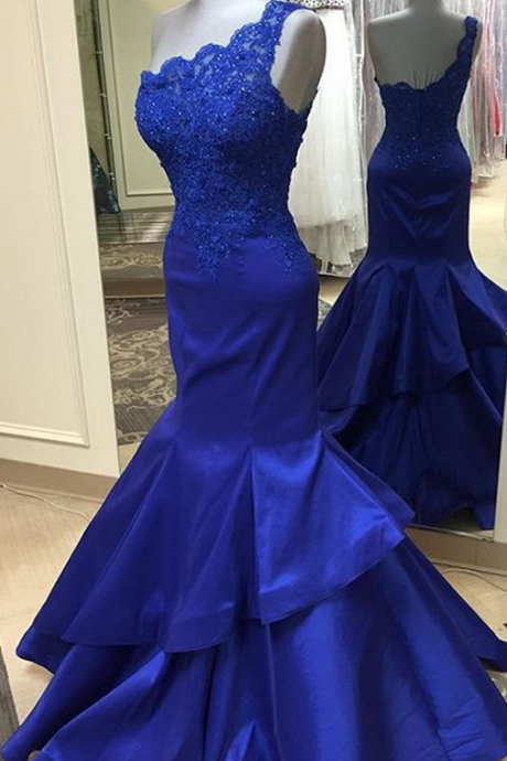 Mermaid Prom Gown,Royal Blue Prom Dresses,One Shoulder Evening Gowns,Simple Formal Dresses