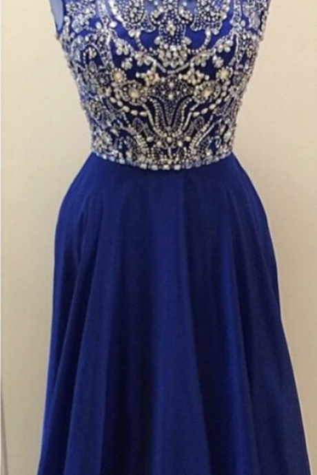 Royal Blue Prom Dresses,Royal Blue Prom Dress,Silver Beaded Formal Gown,Beadings Prom Dresses