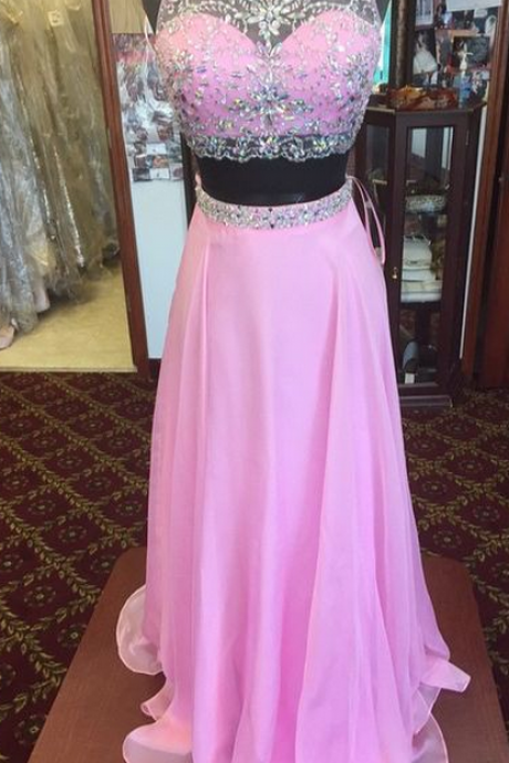 Piece Prom Gown,two Piece Prom Dresses,pink Evening Gowns,2 Pieces Party Dresses