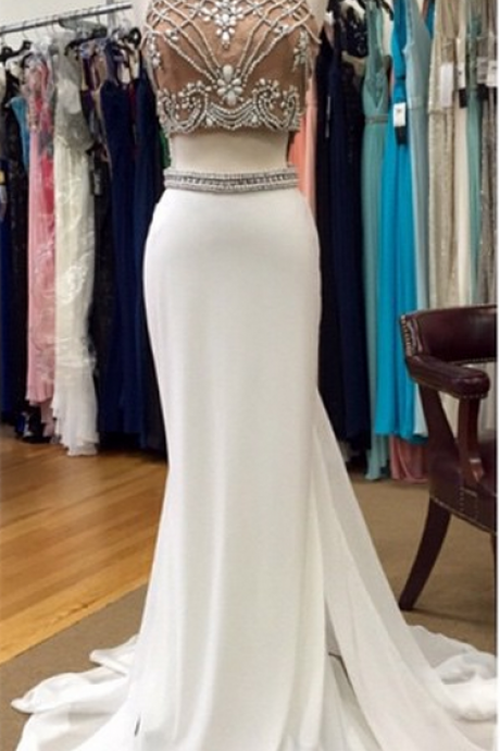 Piece Prom Gown,two Piece Prom Dresses,white Evening Gowns,2 Pieces Party Dresses