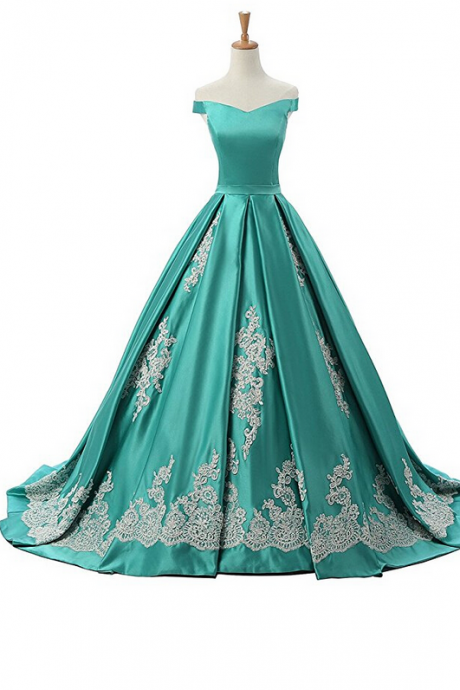 Green Off The Shoulder A Line Prom Dress