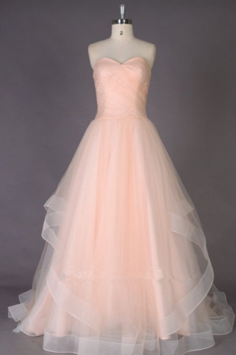 Strapless Sweetheart A-line Tulle Prom Dress Evening Gowns,party Dresses