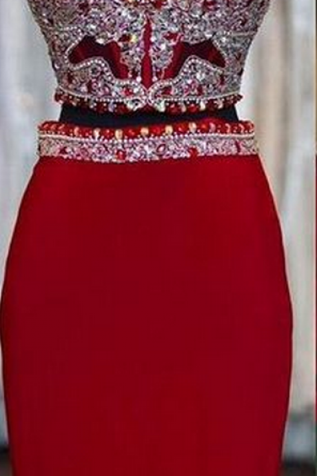 Piece Prom Gown,two Piece Prom Dresses,red Evening Gowns,2 Pieces Party Dresses