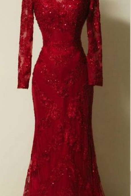 Red Prom Dresses, Wine Red Lace Applique With Tulle Prom Gowns, Red Prom Gowns, Red Prom Dresses
