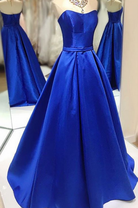 Royal Blue Prom Dresses,Royal Blue Strapless Taffeta A Line Prom Dress , Pageant