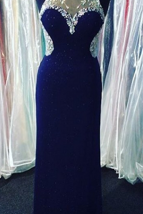 Royal Blue Prom Dresses,royal Blue Prom Dress,silver Beaded Formal Gown,beadings Prom Dresses,evening