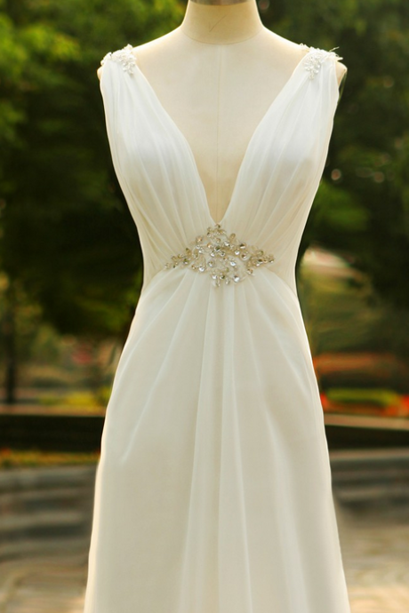 Sexy Backless Sweetheart White Beaded Long Prom Dress Graduation Gown
