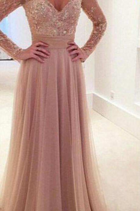 Long prom dress, two piece prom dress, v-neck prom dress, lace prom dress, formal prom dress, modest prom dress