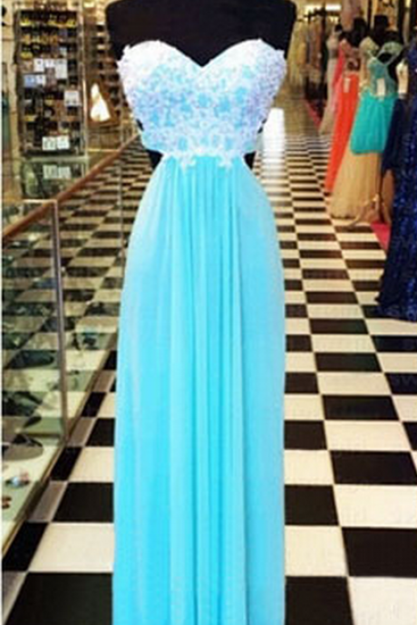 Long Prom Dress, Blue Prom Dress, Sweet Heart Prom Dress, Lace Prom Dress, Open Back Prom Dress, Modest Prom Dress,