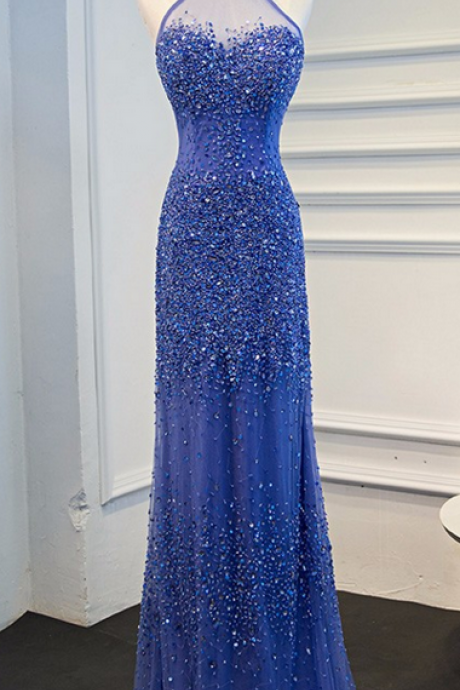 Charming Prom Dress, Halter Royal Blue Mermaid Evening Dress