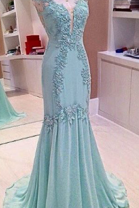 Prom Dress,sexy Long Sleeveless Mermaid Prom Gown V Neckline Applique, Long Sexy Prom Dresses .