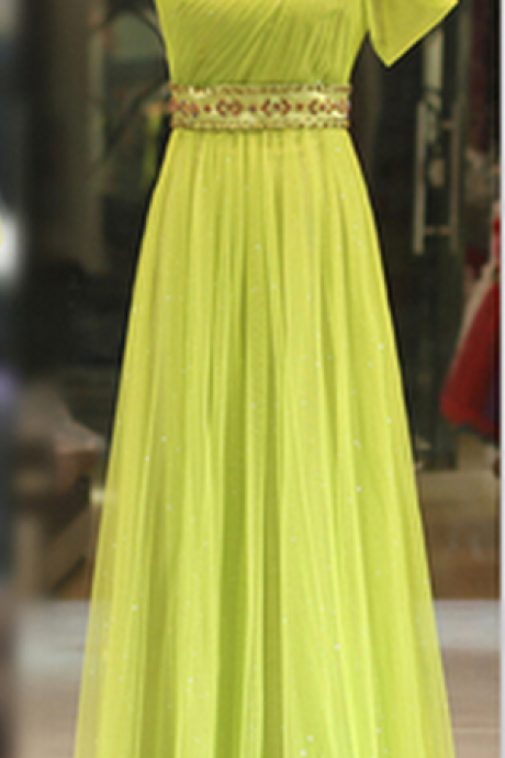 Custom Charming Chiffon Prom Dress,one-shoulder Prom Dress, Beading Evening Dress,evening Dresses,