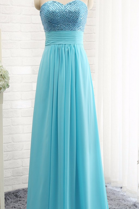 Prom Dresses,evening Dress,party Dresses, Festa Blue Beads Chiffon Long Evening Dress