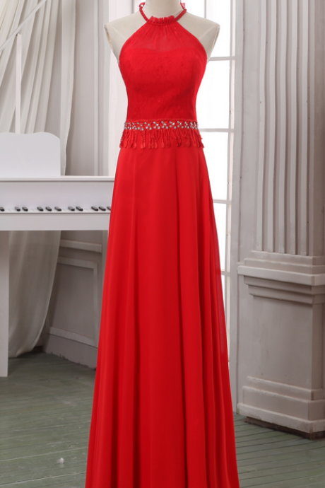Prom Dresses,evening Dress,party Dresses,red Halter Prom Dress/evening Dress,a Line Floor Length Evening