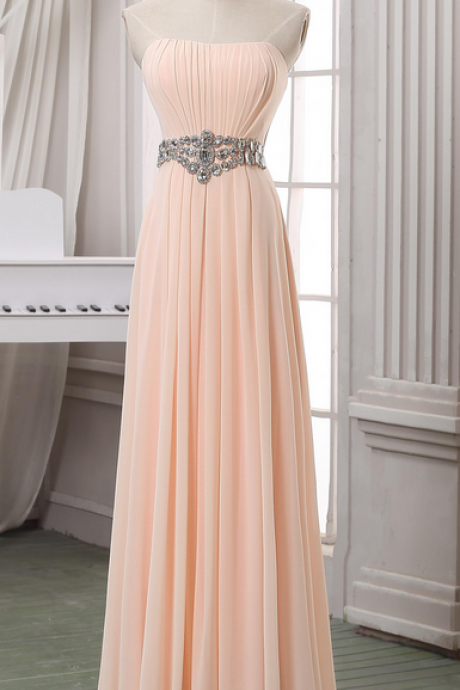 Prom Dresses,evening Dress,party Dresses,ale Pink Pleated Prom Dress,strapless Long Chiffon Prom Dress,