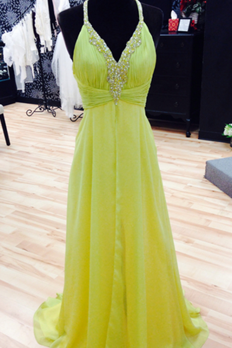 Yellow Prom Dresses,chiffon Prom Gown,backless Prom Dresses,prom Dresses, Style Prom Gown
