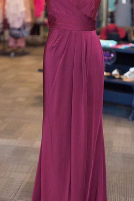 Simple V-neck Sleeveless Floor-length Open Back Lilac Prom/evening Dress With Pleats