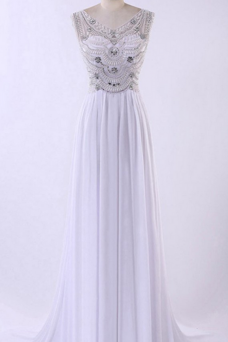 V-Neck Beading Handmade Prom Dress,Long Prom Dresses,Prom Dresses,Evening Dress, Prom 