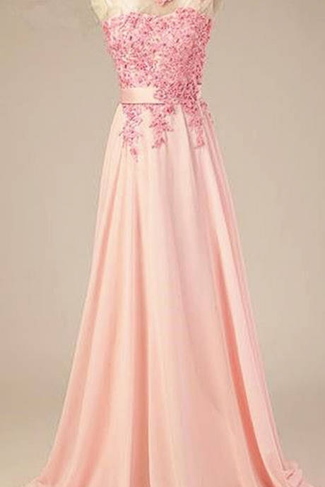 Custom Made Pink Chiffon Prom Dress,appliques Evening Dress,sleeveless Party Gown