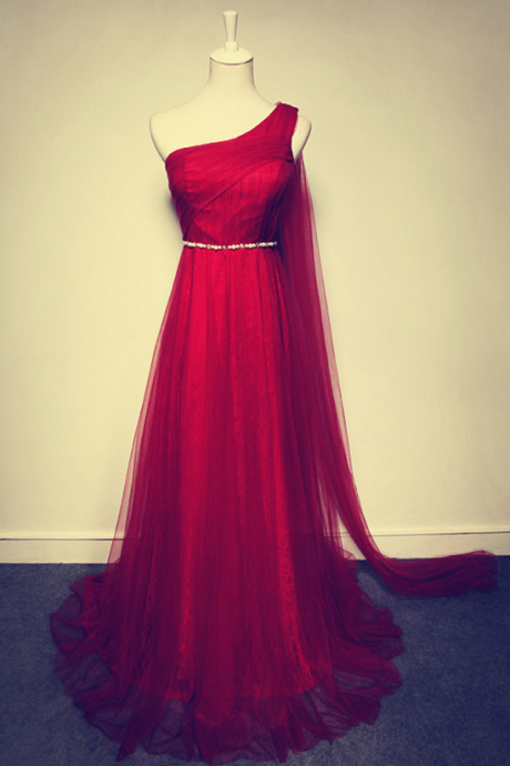  Custom Made Charming One-Shoulder Beading Prom Dress,Charming Red Prom 