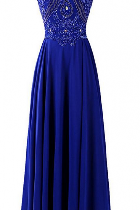 Custom Charming Royal Blue Prom Dress, Sexy Halter Evening Dress, Shining Beading Prom Dress