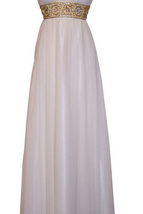 Greek Goddess Chiffon Prom Dress, Starburst Beaded Full Length Gown, Prom Dress Junior Plus Size