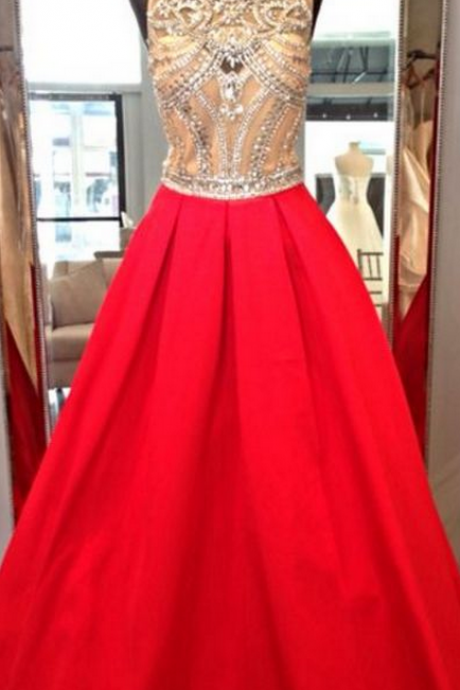 Custom Charming Red Beading Prom Dresses,sexy Open Back Prom Gow