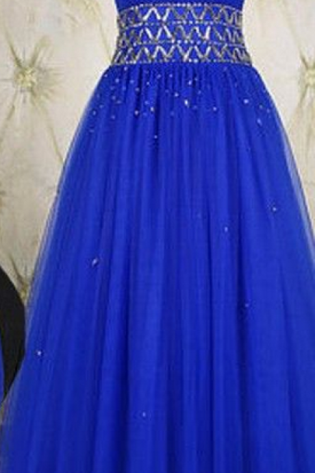 Charming Prom Dress,Tulle Evening Dress,Royal Blue Formal Dress,Beading Prom Dress