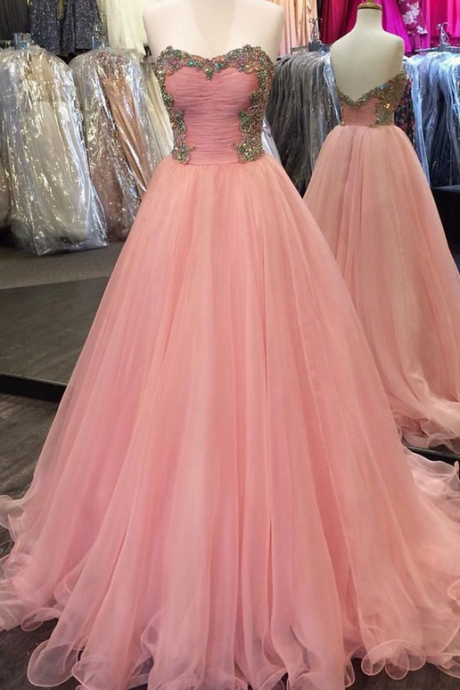 Charming Prom Dress,Sexy Prom Dresses,Lace Evening Dress pink sweetheart neck tulle long prom dress, pink evening dress