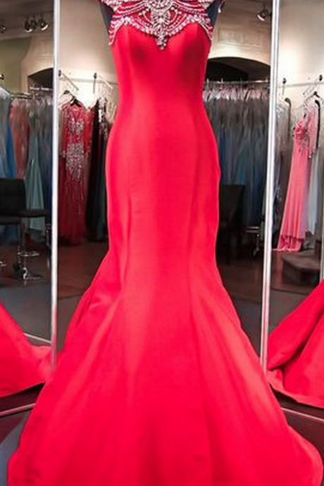 Red Prom Dress,Mermaid Prom Dress,Beaded Prom Dress,Fashion Prom Dress,Sexy Party Dress, New Style Evening Dress