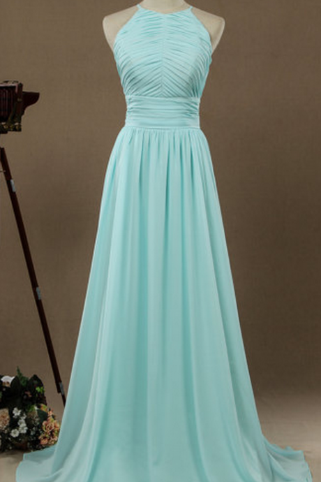 Halter Ruched A-line Long Prom Dress, Evening Dress, Bridesmaid Dress