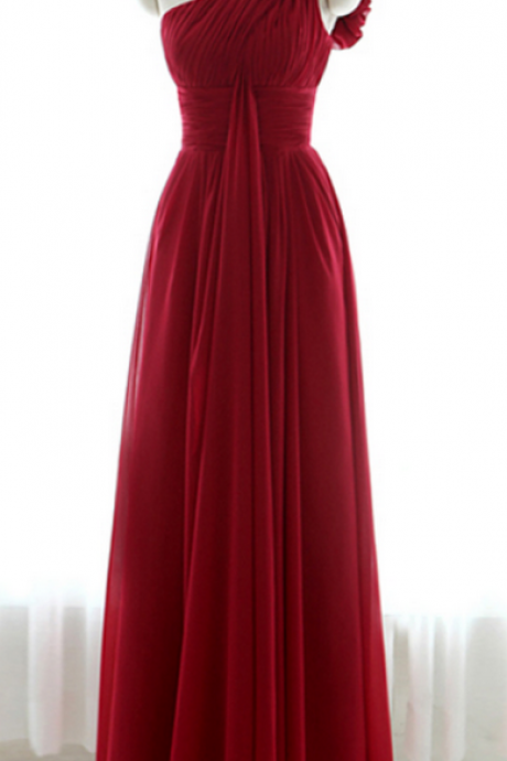 Prom Dress,burgundy Prom Dress,one Shoulder Floral Chiffon Prom Dresses,custom Made Prom Dresses,