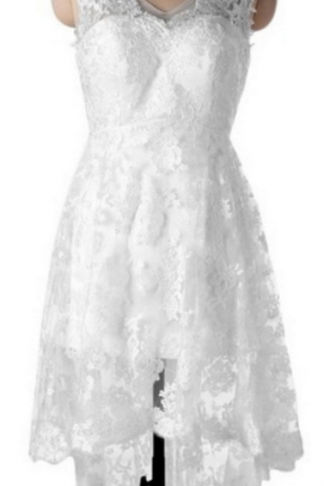 High-low Lace Zipper-up A-line Wedding Dress Homecoming Dresses