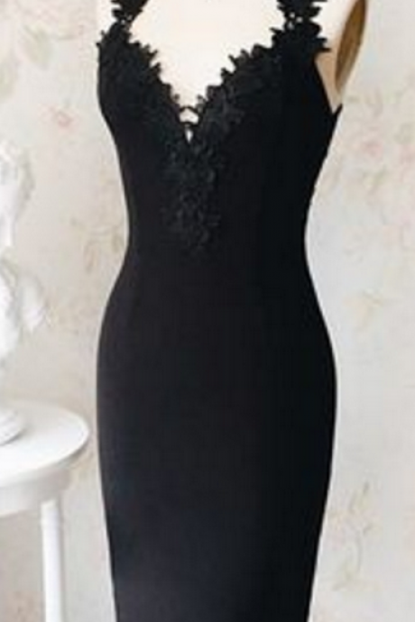 Sexy Vintage Knee Length Black Short Prom Dress Party Dress