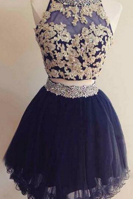 Pieces Homecoming Dresses, Navy Blue Homecoming Dresses, Short Prom Dresses,appliques Lace Party Dresses