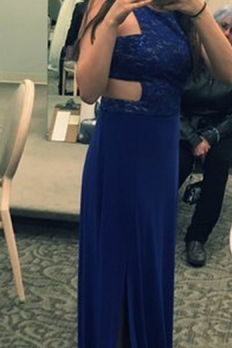 Sexy Evening Dress,royal Blue Lace Prom Gown,long Homecoming Dress, O Neck Formal Dress For Women