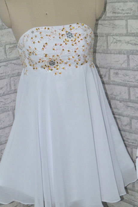 Short White Prom Dress Lovely Prom Dress With Beaded,short Prom Dress,chiffon Prom Dress,prom Dress With Beaded,fashion Lovely Cocktail Dress,