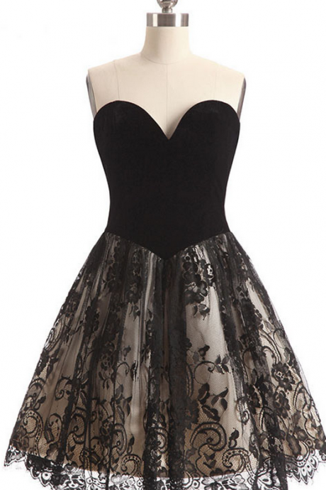 Lace Bridesmaid Dress, Sweet Heart Bridesmaid Dress,black Homecoming Dresses