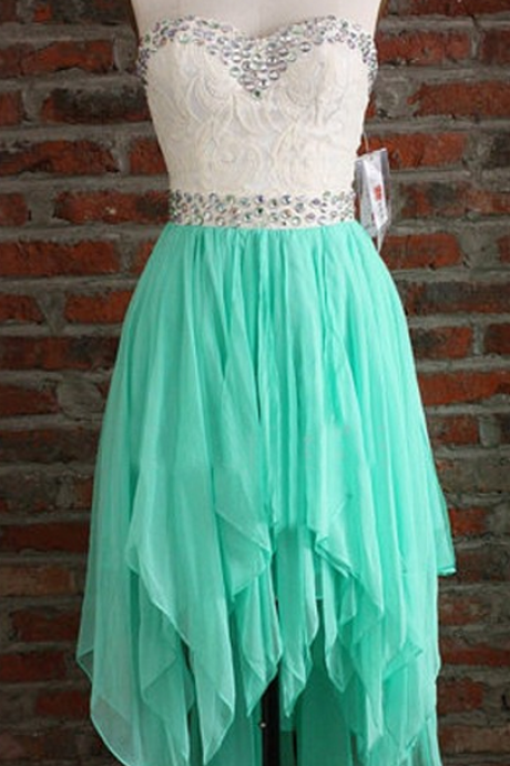 Mint Homecoming Dresses Open Back Sleeveless Chiffon Hi-lo Sweetheart Neckline Aline