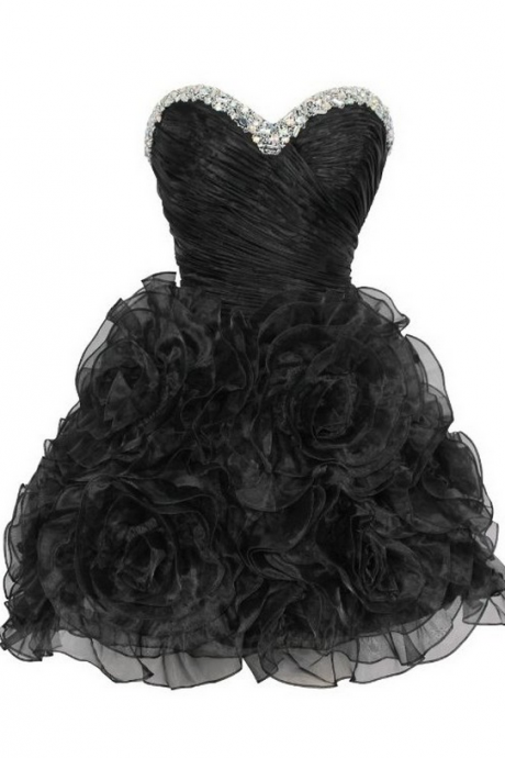 Black Homecoming Dresses Sheer Back Sleeveless Tiers Above-knee Sweetheart Neckline A Lines