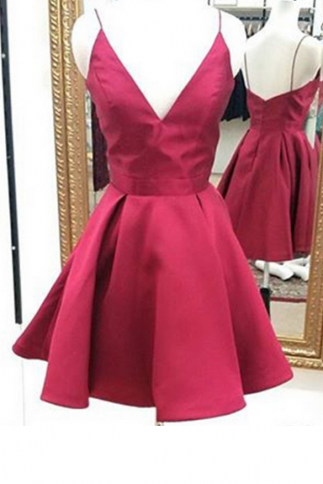 Same As The Picture Homecoming Dresses Hollow Sleeveless Matte Satin Ruched Mini V-neck Scoop A-line/column