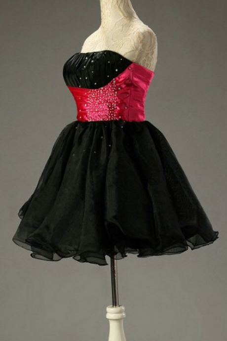 Black Homecoming Dresses Open Back Sleeveless Bodice Mini Strapless A-line/column