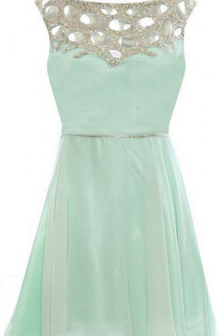 Sage Homecoming Dresses Zipper-up Sleeveless Embroidered Above-knee Bateau A Lines