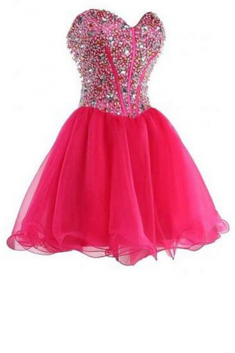 Pink Homecoming Dresses Zippers Sleeveless Crystal Beads Ruffle Above-knee Sweetheart Neckline Aline